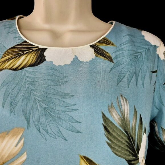 80s/90s Aloha Moi Hawaiian Dress A-Line Short sleeve Aqua Gardenia Print Women S - Picture 2 of 7